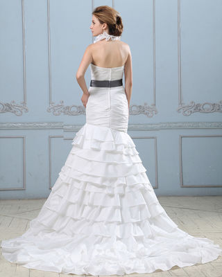 সেক্সি খোলা পিছনে স্তরযুক্ত বিবাহের পোষাক বেল্ট সঙ্গে, কম কোমর মহিলাদের বিবাহের পোশাক